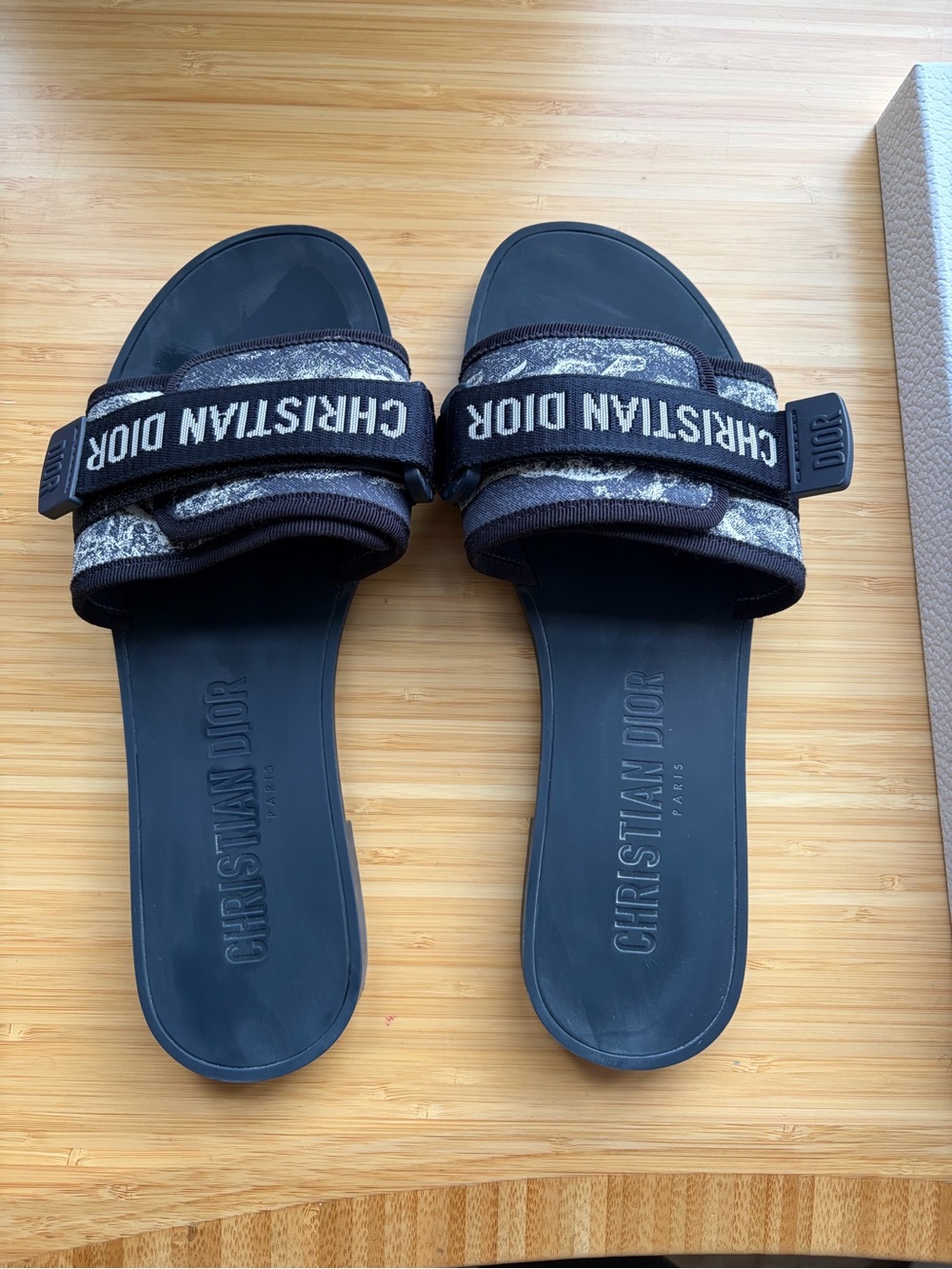 Diorevolution - Christian Dior Navy Slide Sandals with Logo Strap